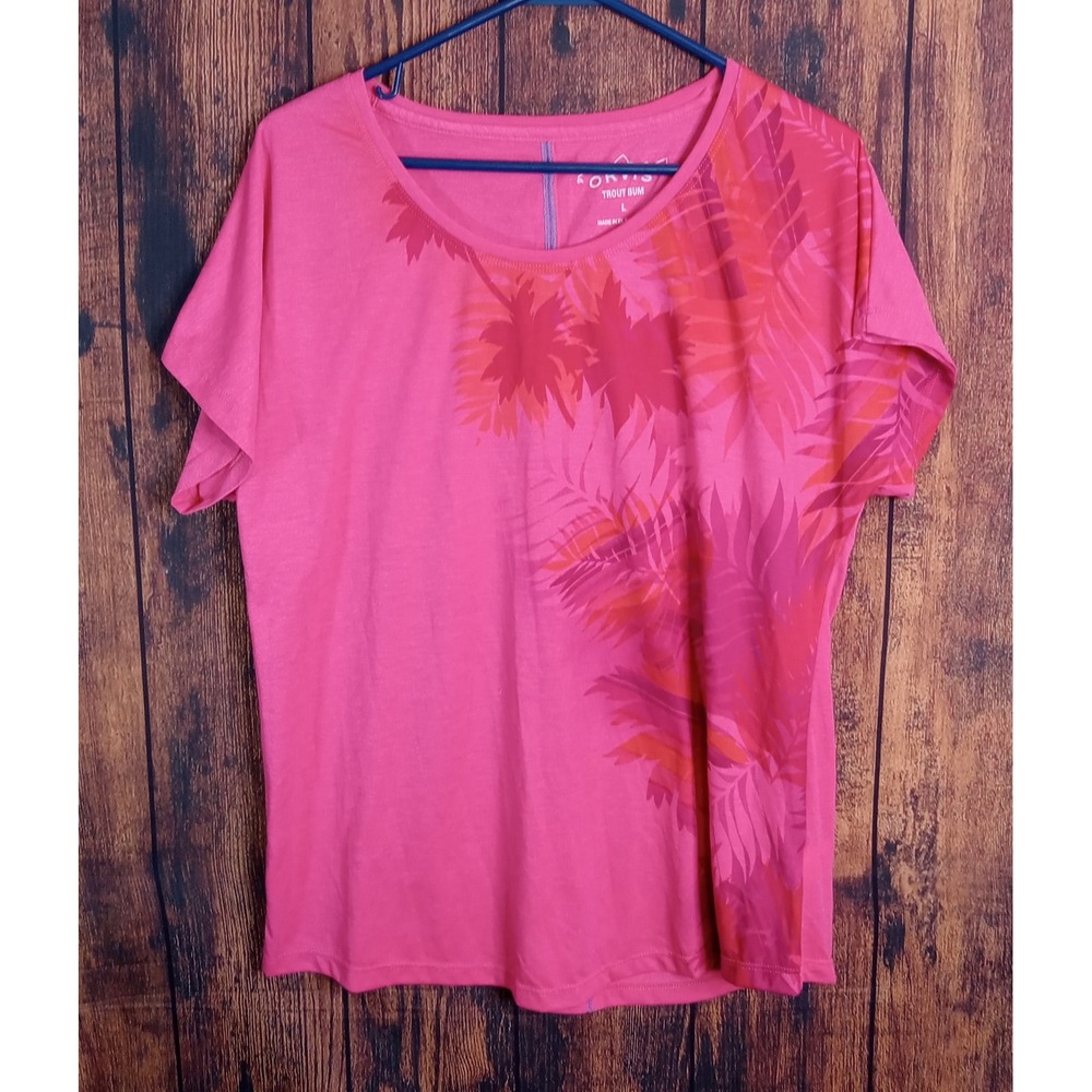 Orvis Trout Bum Pink Palm Leaf Graphic T-Shirt Womens‎ Large Short Sleeve Tee